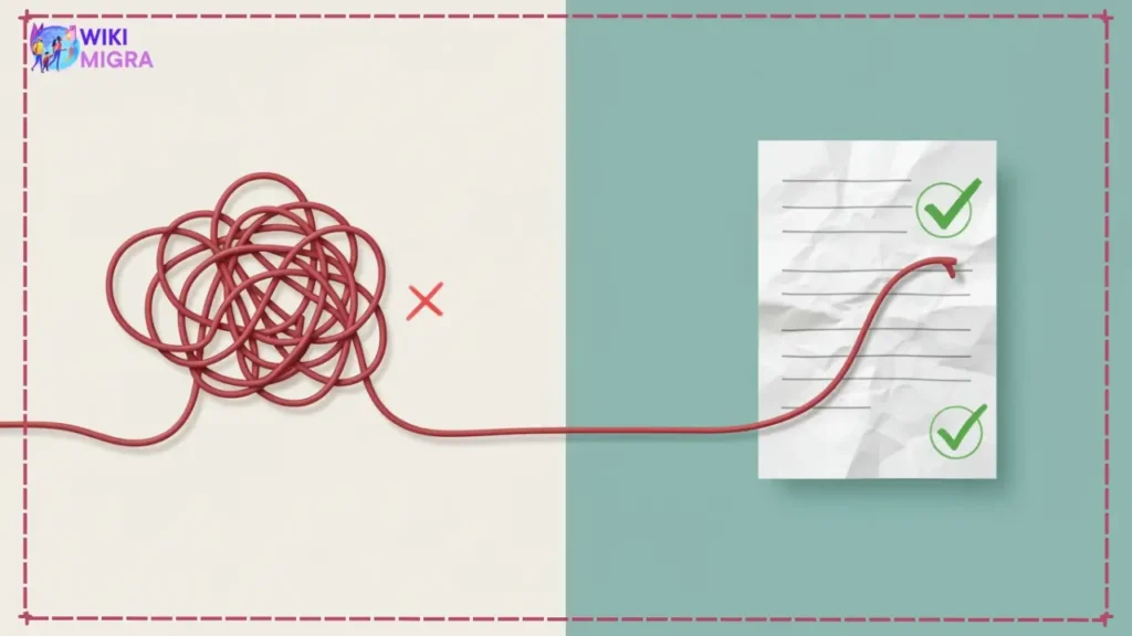 Conceptual image comparing a tangled string (MBA essay mistakes) to a straight string (solutions).