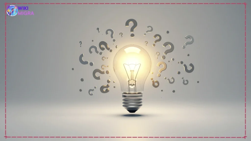 Bright lightbulb dispelling shadowy question marks, symbolizing clarity on Germany Opportunity Card points misconceptions.