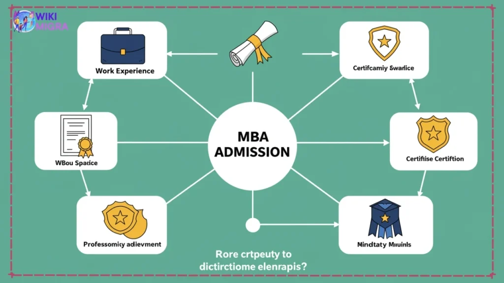 Flowchart illustration showing different pathways to qualify for online MBA programs without GMAT through work experience and education