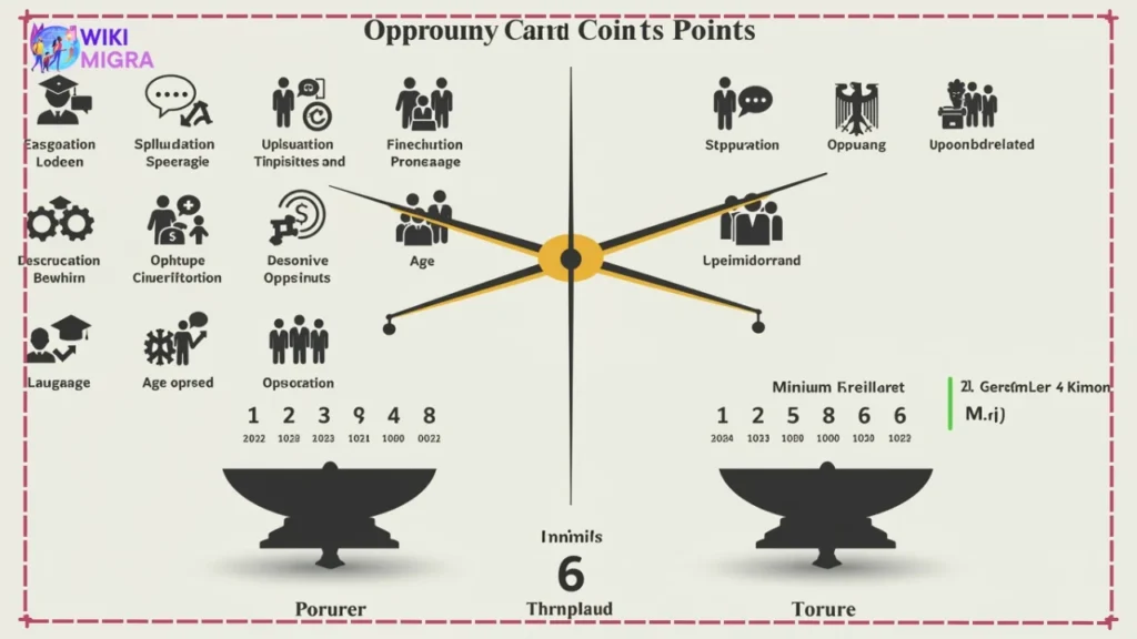 Infographic showing German job seeker visa points system with qualification categories and 6-point threshold