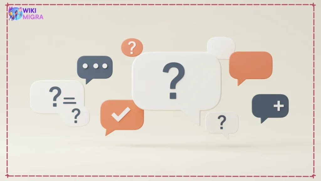 Colorful speech bubbles with question marks and checkmarks, representing frequently asked questions about Germany Opportunity Card points.