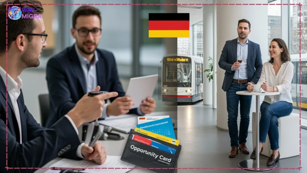 Professional using Germany Opportunity Card for job interviews and enjoying German lifestyle