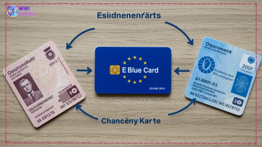 Comparison of German residence permits showing pathway to convert Opportunity Card to work permit options including EU Blue Card.