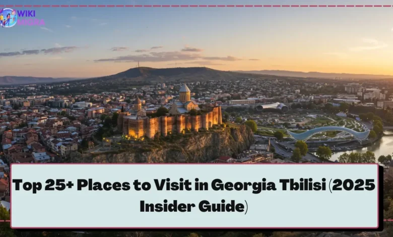 Panoramic sunset view of Tbilisi, Georgia, with Narikala Fortress overlooking the historic Old Town buildings and the Kura River.
