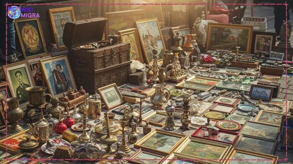 Antiques, Soviet memorabilia, and art displayed at the Dry Bridge Flea Market in Tbilisi.