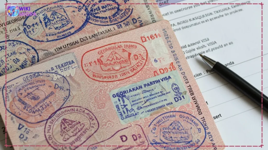 D1 and D3 Georgia work visa types in passport with official Georgian stamps and stickers