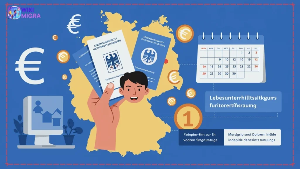 Person reviewing German immigration documents with Lebensunterhaltssicherung financial security requirements