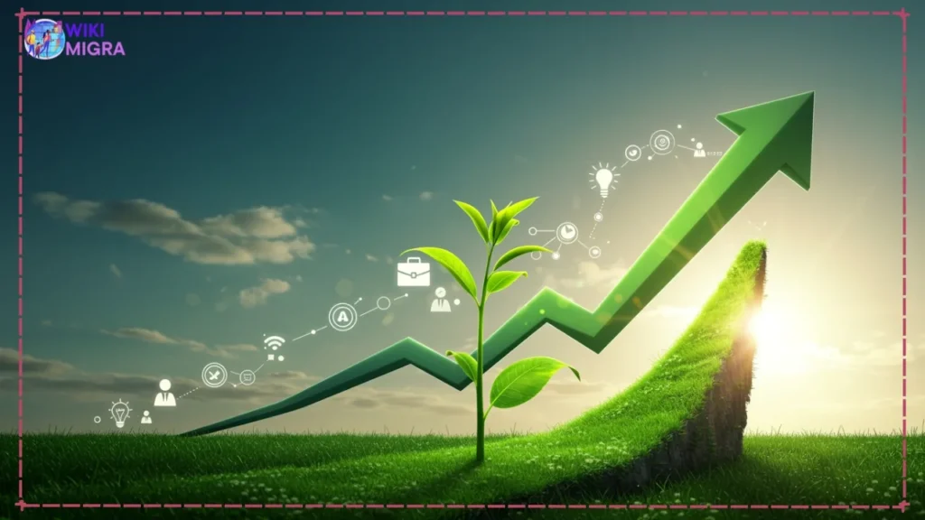 Abstract upward trending graph transforming into a bridge, symbolizing the positive ROI of an online MBA no GMAT.