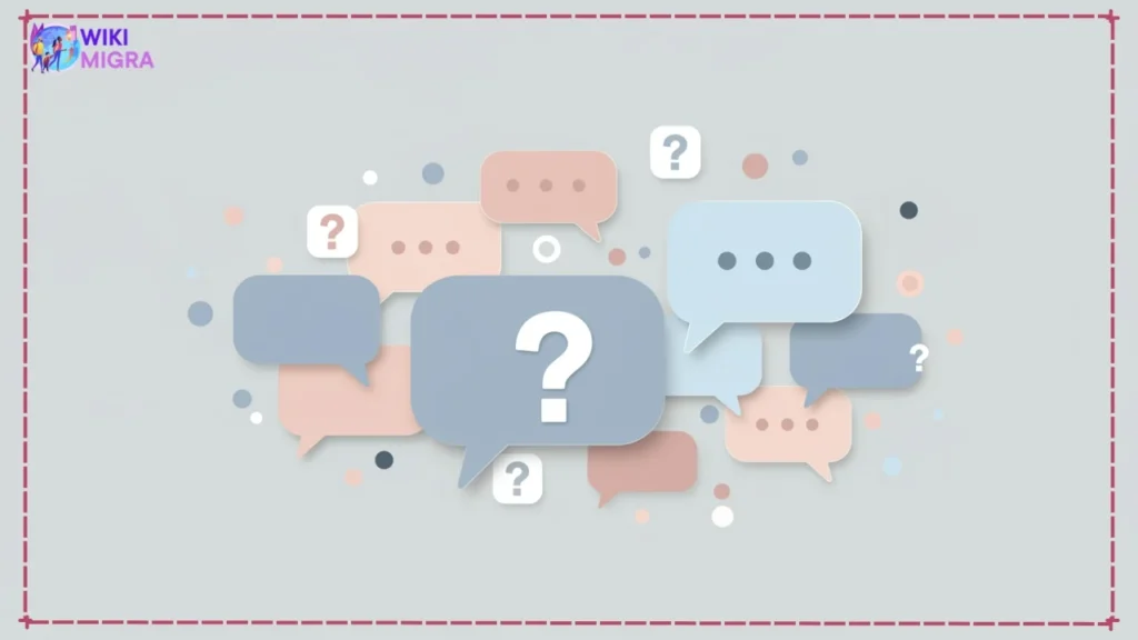 Graphic with speech bubbles and question marks symbolizing frequently asked questions about German qualification recognition via Anabin and ZAB.