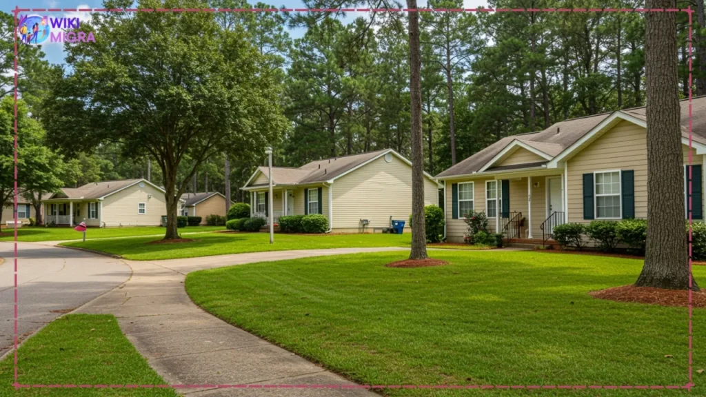 Affordable single-family homes on a sunny suburban street, illustrating the Georgia cost of living and housing options for those relocating to Georgia.