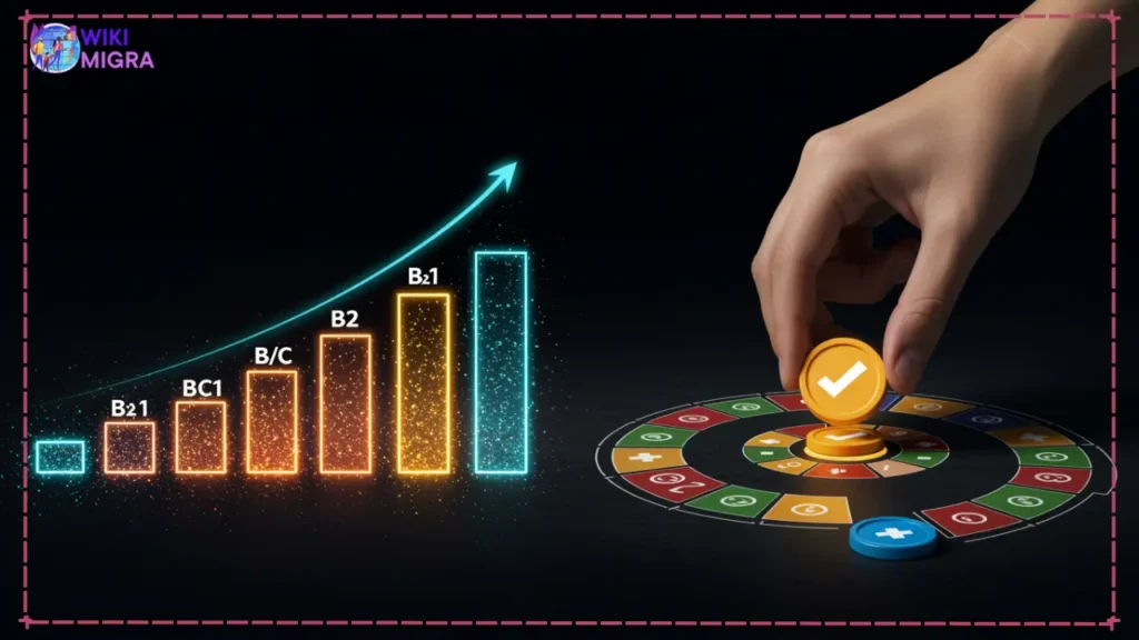 Abstract image of an upward trending graph symbolizing how higher German language skills (like German B1 or B2 level) award more points for the German Opportunity Card application.