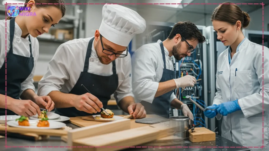 Collage showcasing skilled trades professionals at work in Germany, illustrating the importance of vocational training recognition.