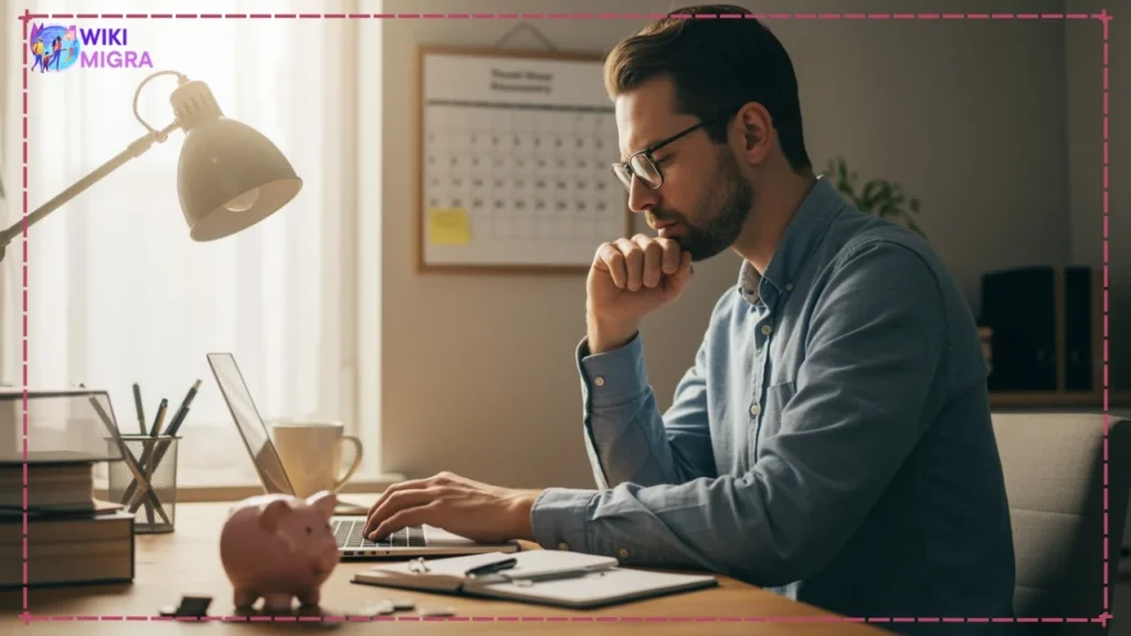 Professional working calmly on a laptop, symbolizing time and money saved by choosing an online MBA program without GMAT.