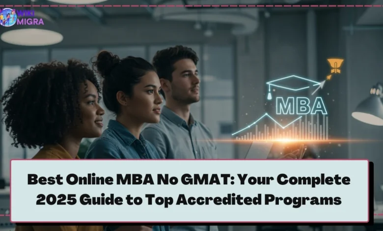 Diverse professionals collaborating on a laptop, symbolizing aspirational success through Best Online MBA No GMAT.