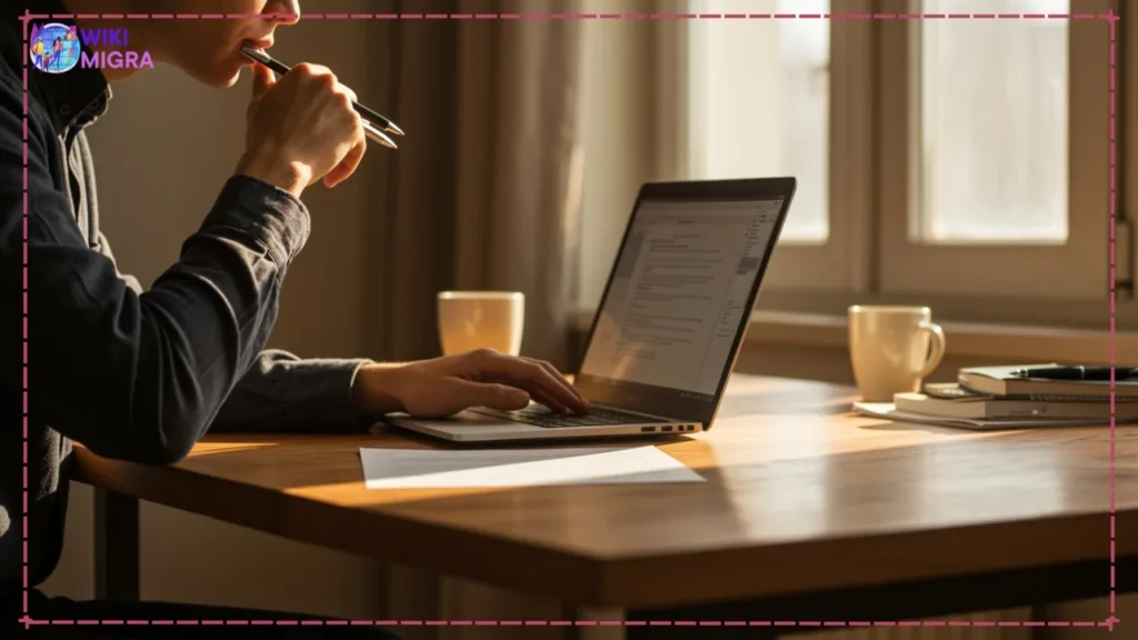 A focused professional strategically writing a GMAT waiver request letter on a laptop for their online MBA application.