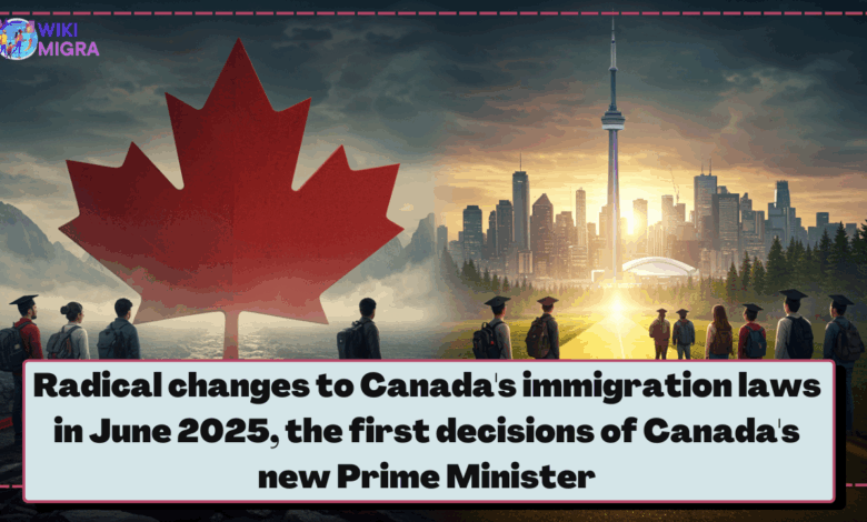 Illustration of international students at a crossroads in Canada, symbolizing the new 2025 visa rules. One path is difficult for undergraduates, while a golden path shows the advantages for Master's and PhD students.
